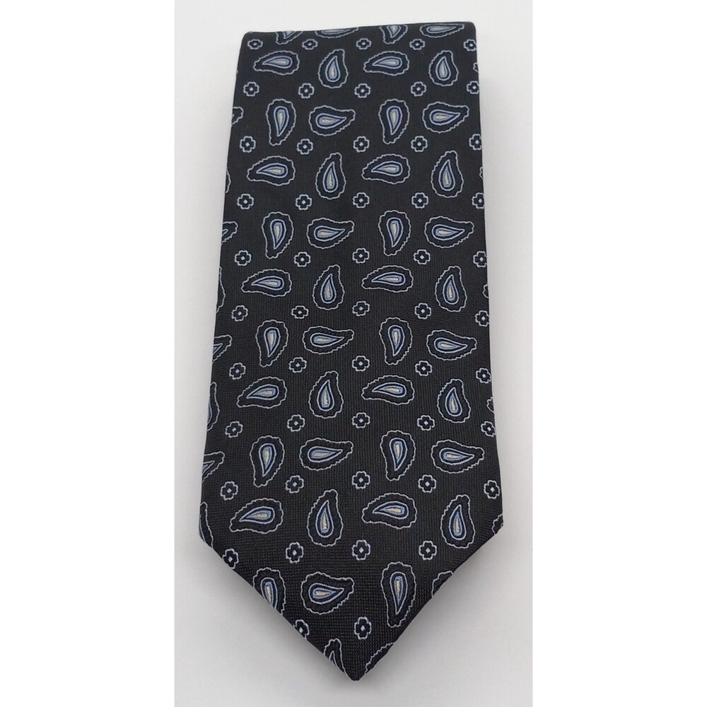 Brooks Brothers Silk Men's Tie. Black 346 Necktie Blue & White Paisley Designs.